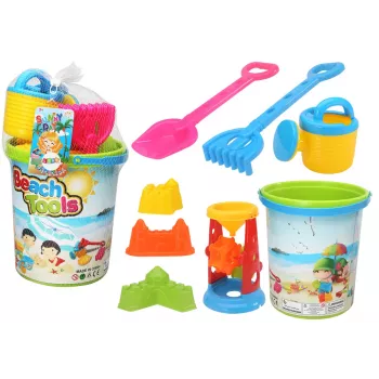 LEAN TOYS Zestaw zabawek do piasku, wiaderko, młynek, konewka, kolorowe foremki