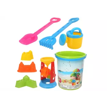 LEAN TOYS Zestaw zabawek do piasku, wiaderko, młynek, konewka, kolorowe foremki