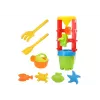 LEAN TOYS 18546 Zestaw zabawek do piasku z dużą piaskownicą, wiaderkiem i kolorowymi foremkami – 7-elementowy zestaw do zabawy na plaży i w piaskownicy dla dzieci od 12 miesięcy