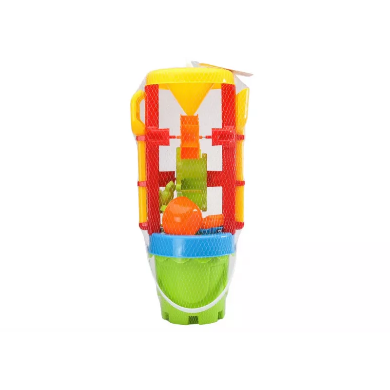 LEAN TOYS 18546 Zestaw zabawek do piasku z dużą piaskownicą, wiaderkiem i kolorowymi foremkami – 7-elementowy zestaw do zabawy na plaży i w piaskownicy dla dzieci od 12 miesięcy