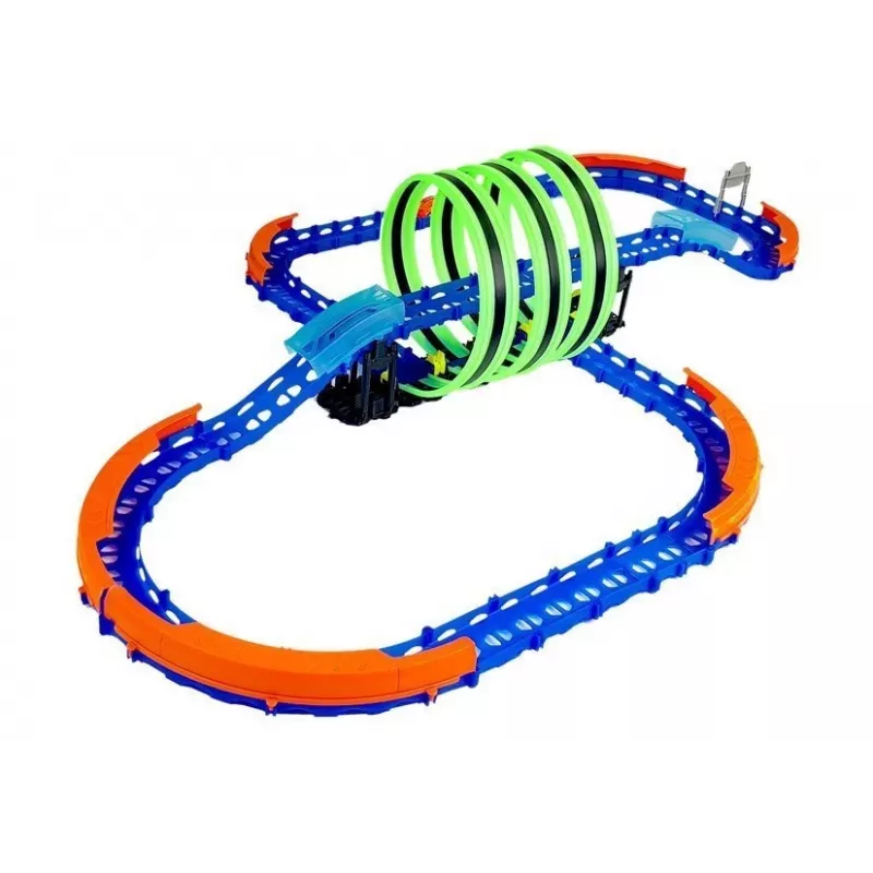 LEAN TOYS Tor wyścigowy świecący w ciemności z pętlami i samochodem zdalnie sterowanym