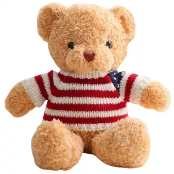LEAN TOYS Pluszowa Maskotka Przytulanka Miś w Pasiastej Koszulce Kremowy 32cm