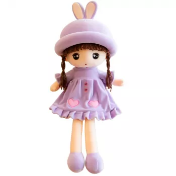 LEAN TOYS Szmaciana lalka miękka pluszowa fioletowa sukienka z falbankami 45cm