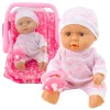 LEAN TOYS Lalka niemowlęca w nosidełku, piżamie, czapeczce i smoczku, różowa