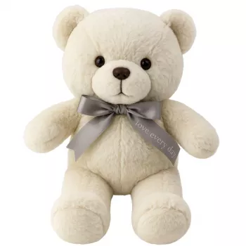 LEAN TOYS Pluszowa Maskotka Przytulanka Miś z Kokardą Happy Every Day Biały 55cm