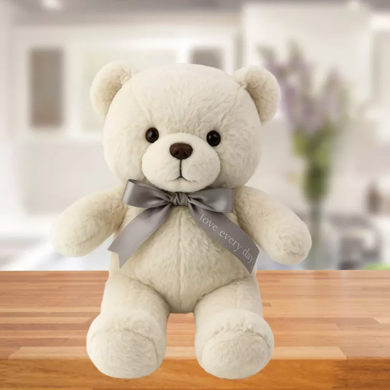 LEAN TOYS Pluszowa Maskotka Przytulanka Miś z Kokardą Happy Every Day Biały 55cm