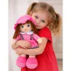 LEAN TOYS Szmaciana lalka przytulanka w kratkę sukienka różowa 35 cm