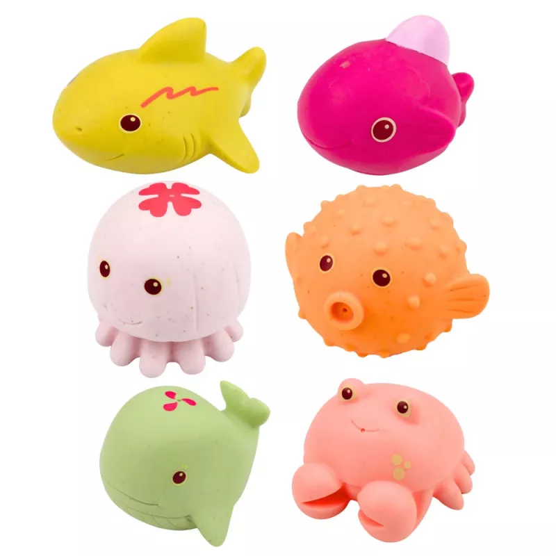 LEAN TOYS Zestaw 6 edukacyjnych gumowych zwierząt morskich do kąpieli i zabawy.