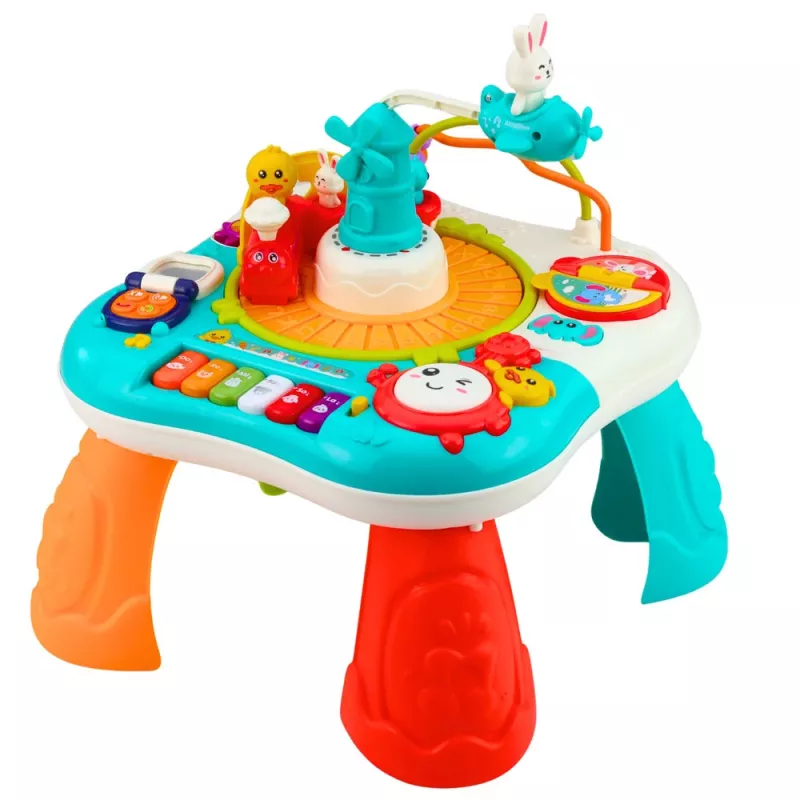LEAN TOYS Edukacyjny Stół Interaktywny Panel Muzyczny Pianino 2 w 1 Turkusowy