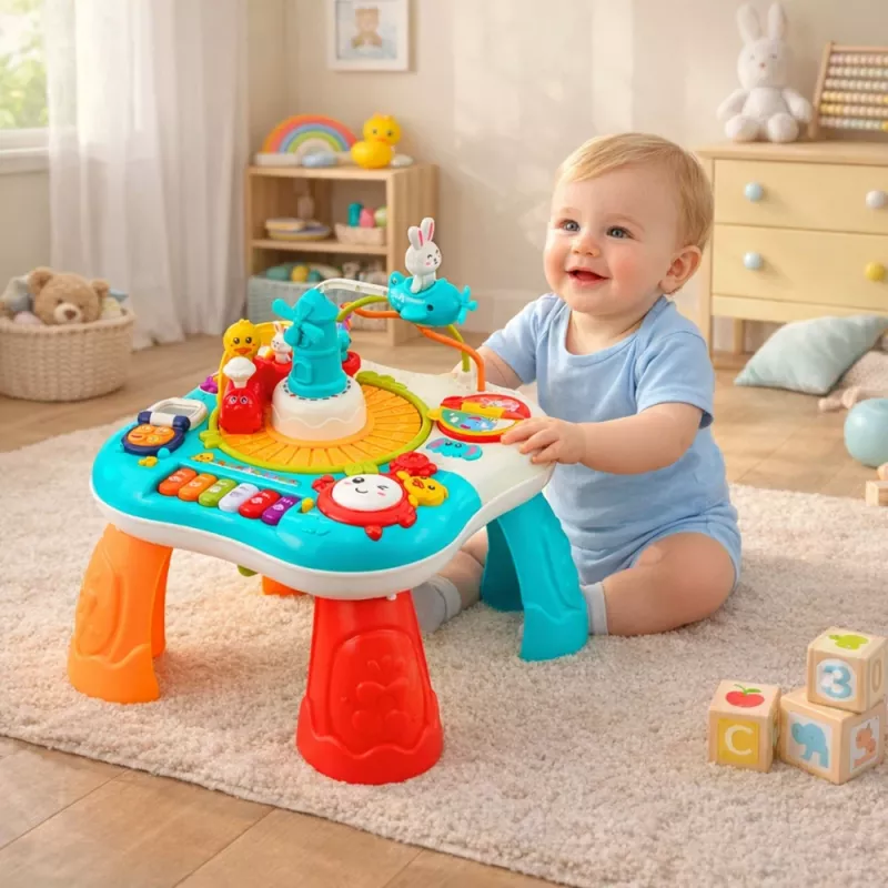 LEAN TOYS Edukacyjny Stół Interaktywny Panel Muzyczny Pianino 2 w 1 Turkusowy