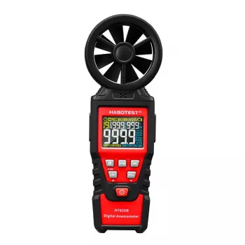 HABOTEST HT625B Cyfrowy anemometr z USB, miernik prędkości wiatru/temperatury/objętości powietrza, podświetlany LCD, zewnętrzny czujnik wiatraczkowy