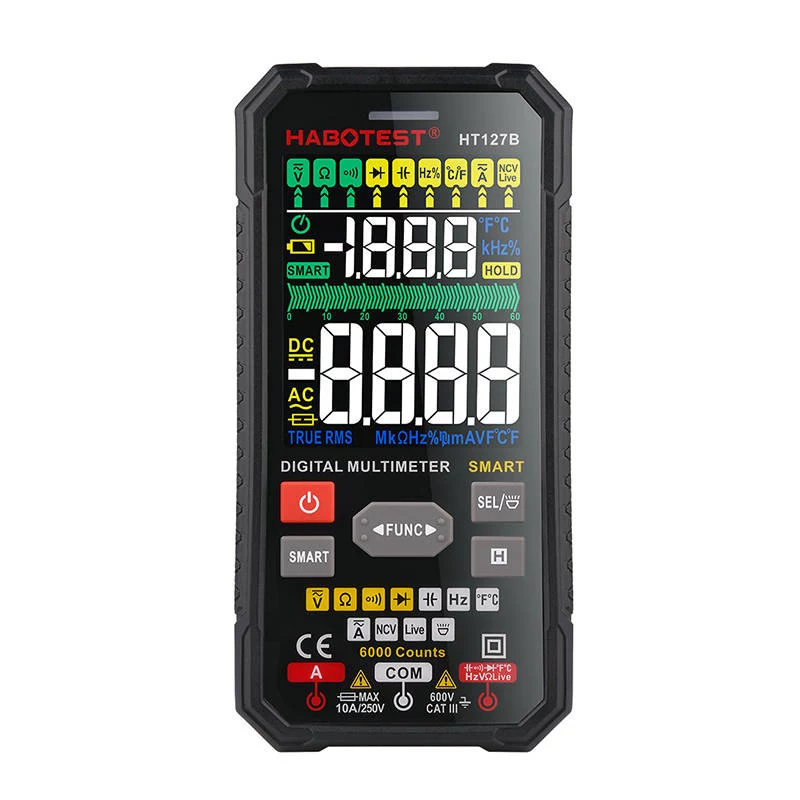 Habotest HT127B Cyfrowy Uniwersalny Multimetr True RMS 6000 Counts Auto Ranging z NCV i Temperaturą