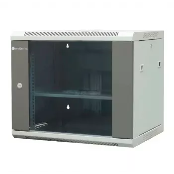EMITER EM/AP6409 9U szafa sieciowa ścienna 19 cali 600x450x500 mm szara, drzwi ze szkła hartowanego, z zamkiem