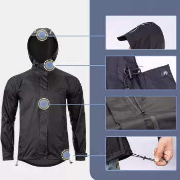 Kurtka przeciwdeszczowa Rockbros YPY013BK4XL oddychająca wiatroszczelna XXXXL - czarna