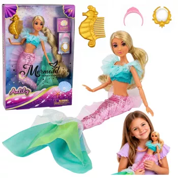LEAN TOYS Anlily Lalka Syrenka z Cekinowym Ogonem, Akcesoriami, Lusterkiem i Grzebieniem