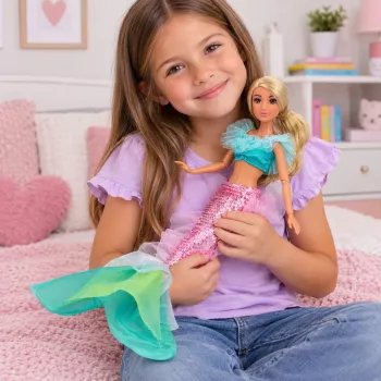 LEAN TOYS Anlily Lalka Syrenka z Cekinowym Ogonem, Akcesoriami, Lusterkiem i Grzebieniem