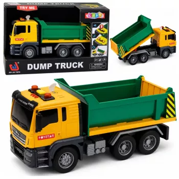 LEAN TOYS Wywrotka budowlana z wywrotem, otwieraną klapą, światłami i dźwiękami 1:14