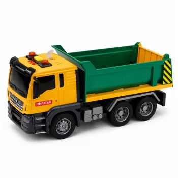 LEAN TOYS Wywrotka budowlana z wywrotem, otwieraną klapą, światłami i dźwiękami 1:14