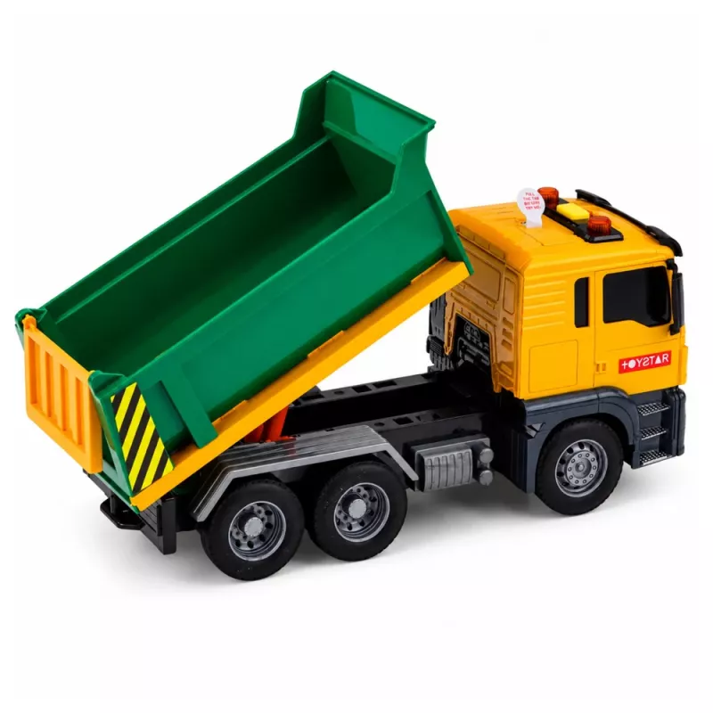 LEAN TOYS Wywrotka budowlana z wywrotem, otwieraną klapą, światłami i dźwiękami 1:14