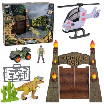 LEAN TOYS Baza badawcza Park dinozaurów Brama helikopter quad figurki odkrywca
