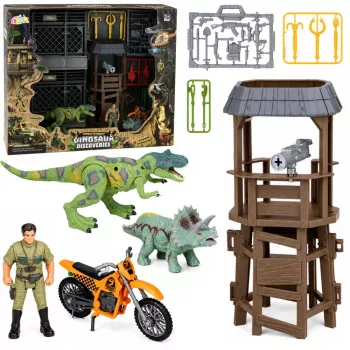 LEAN TOYS Zestaw Bazy Badawczej Dinozaurów z Figurkami Dinozaurów, Wieżą, Klatką i Akcesoriami