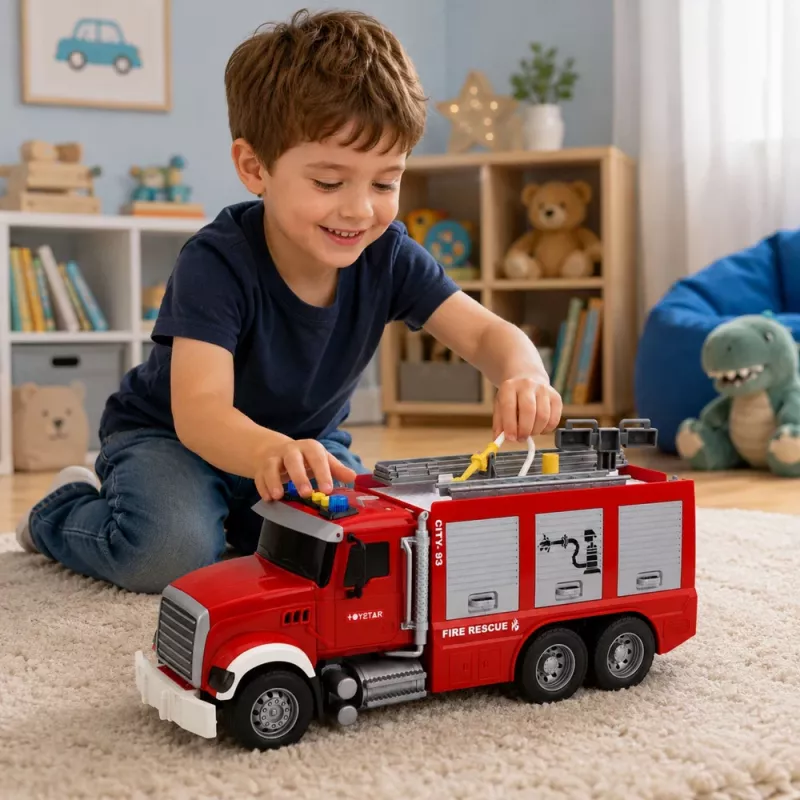 LEAN TOYS Wóz strażacki Straż Pożarna Wysuwana drabina Wąż wodny Światła Dźwięki