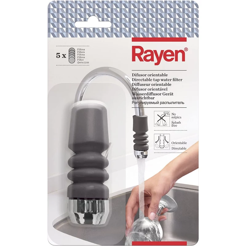 RAYEN 01083003 Regulowany filtr wody do kranu – wielostopniowy ceramiczny, węgiel aktywny i bawełna PP, instalacja bez narzędzi, uniwersalny montaż