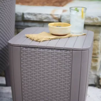 KETER Stół ogrodowy/skrzynia do przechowywania Luzon Flat Wicker beżowy