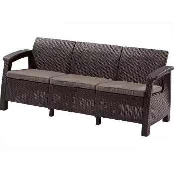 KETER Corfu Love Seat Max brązowa trzyosobowa sofa ogrodowa