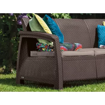 KETER Corfu Love Seat Max brązowa trzyosobowa sofa ogrodowa