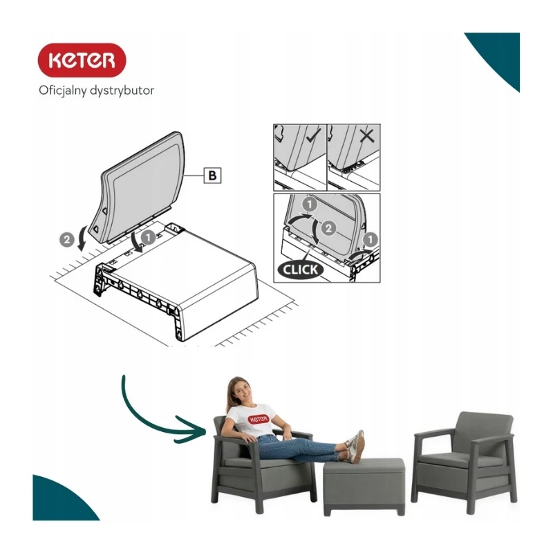 Zestaw mebli ogrodowych KETER Scandi Linea Balcony Set, kolor kamykowy szary/jasny beż