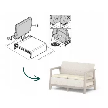 KETER Sofa ogrodowa dwuosobowa Scandi Linea 2 Seater Sofa pebble gray/light beige