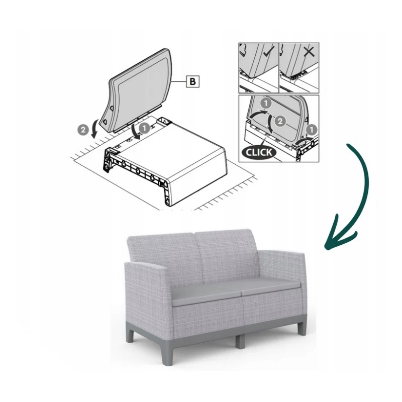 KETER Sofa ogrodowa dwuosobowa Scandi Form 2 Seater Sofa jasnoszara/ciemnoszara stalowa