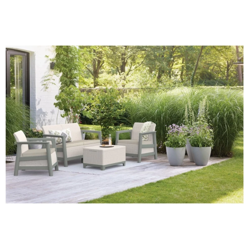 Zestaw mebli ogrodowych KETER Scandi Linea 2 Seater Set, pebble grey/sage green stone tone