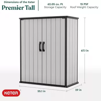 Keter Premier Tall Szafka Ogrodowa 29209552 – Beżowo-brązowa Szopa Magazynowa z Żywicy, 1700L, Podwójne Ściany, Zamykana na Klucz