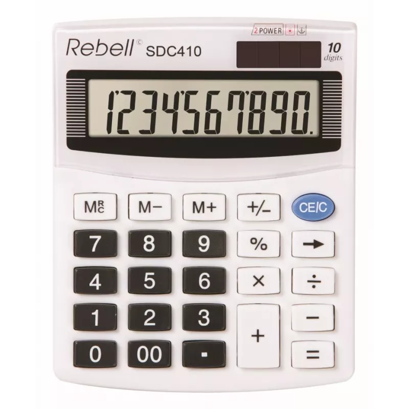 REBELL RE-SDC410 BX Półbiurkowy Kalkulator, 10-cyfrowy LCD, Zasilanie dwustronne (solarne i bateryjne), Czarny