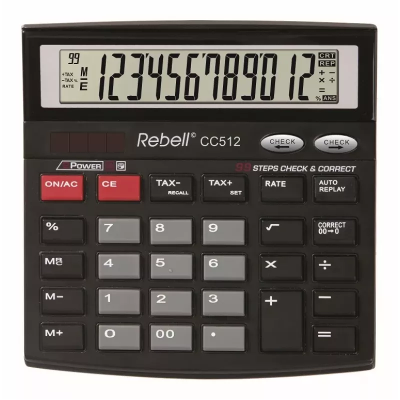 REBELL RE-CC512 BX Kalkulator biurkowy 12-cyfrowy Dual Power Czarny/Srebrny