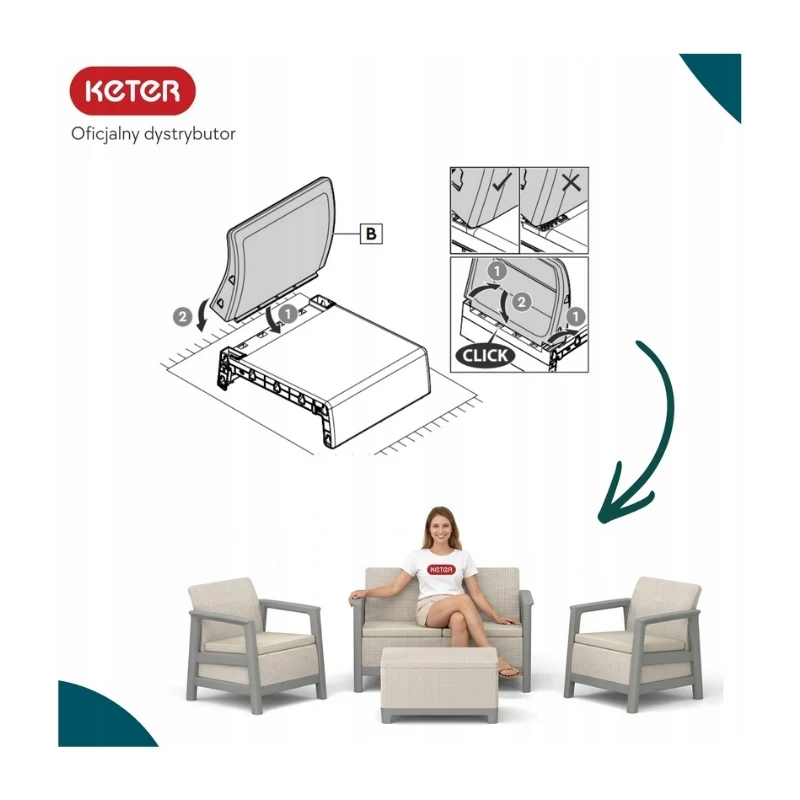 Zestaw mebli ogrodowych KETER Scandi Linea 2 Seater Set pebble grey/light beige