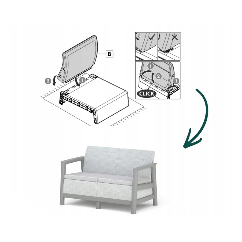 KETER Sofa ogrodowa dwuosobowa Scandi Linea 2 Seater Sofa jasnoszara/ciepłoszarana stal