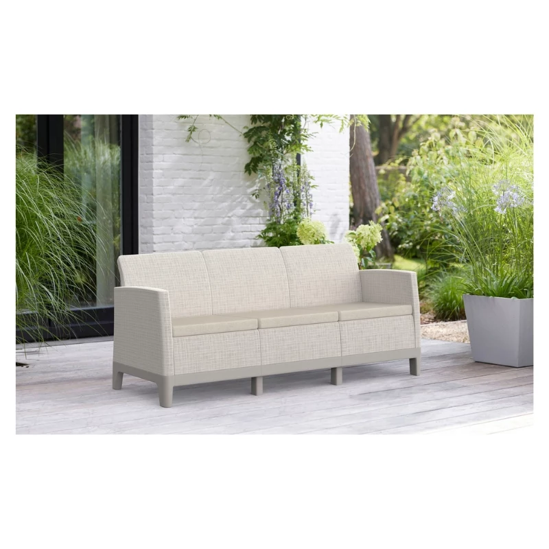 KETER Sofa ogrodowa dwuosobowa Scandi Form 3-osobowa sofa kolor otoczakowy szary/jasny beż