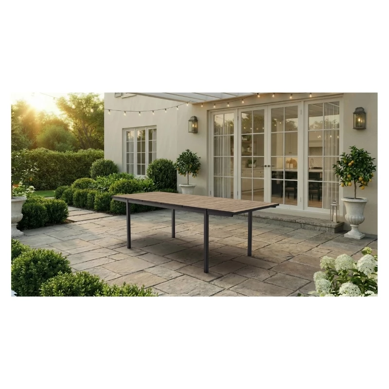 KETER Stół ogrodowy rozkładany Deco Porto Nova rozkładany 160-240 cm, odcień jesionu/czarny
