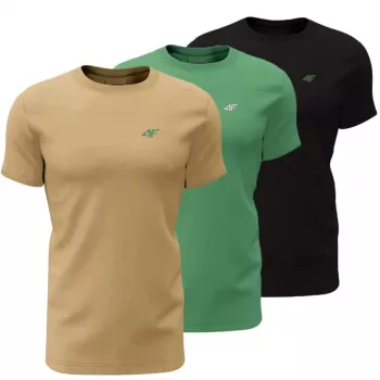 Koszulka męska 4F M4481 3pak beżowa, zielona, czarna 4FWSS26TTSHM4481 92S 4XL
