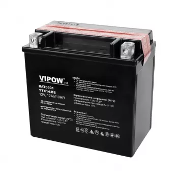 VIPOW BAT0501 Konwencjonalny akumulator ołowiowo-kwasowy do motocykla 12V 14Ah, 140A CCA, z zestawem kwasu