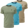 Koszulka męska 4F M4481 3pak zielona, niebieska, beżowa 4FWSS26TTSHM4481 90S XL