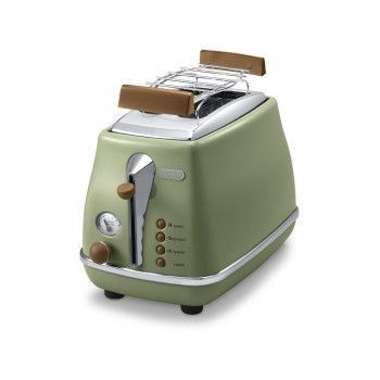 DELONGHI Icona Vintage Toster CTOV 2103.GR 900W, Stal nierdzewna, Tacka na okruchy, Rozmrażanie, Zielony/Uszkodzone opakowanie