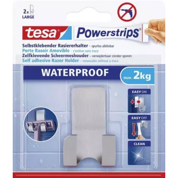 Uchwyt na maszynkę do golenia tesa Powerstrips WAVE WATERPROOF, stal nierdzewna, do mokrych środowisk (prysznic/łazienka), 1 sztuka