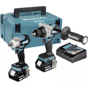 Makita DLX2588GJ 18V LXT zestaw 2 narzędzi bezszczotkowych z wiertarko-wkrętarką DDF485, wkrętarką udarową DTD153, 2x akumulatory 5,0 Ah, szybka ładowarka i walizka MAKPAC