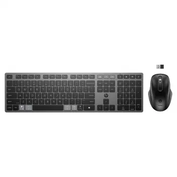 HPINC HP 725 - zestaw klawiatury i myszy - wielofunkcyjny, ładowalny, zasilany superkondensatorem - pełnowymiarowy - bezprzewodowy - Nightfall Black -