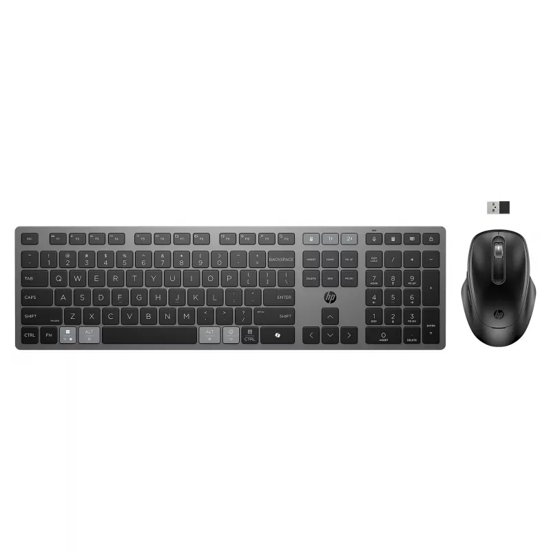 HPINC HP 725 - zestaw klawiatury i myszy - wielofunkcyjny, ładowalny, zasilany superkondensatorem - pełnowymiarowy - bezprzewodowy - Nightfall Black -