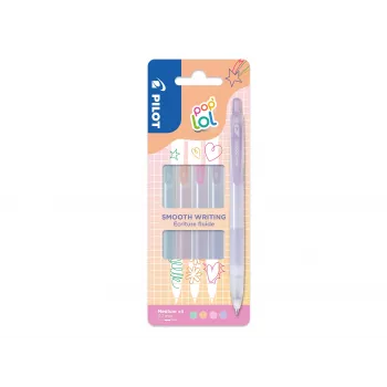 Zestaw długopisów żelowych PILOT pop'lol Pastel 0,4 mm, różne kolory, 4 sztuki (BL-PL-7-KUV/P/O/G-S4P)
